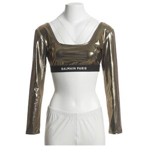 Balmain Black and Gold Trim Long Sleeve Top